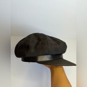 RARE Gucci Brown Casket Hat with GG Pattern Size L